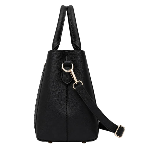 Tottic Black Leather Casual Shoulder Bag Women
