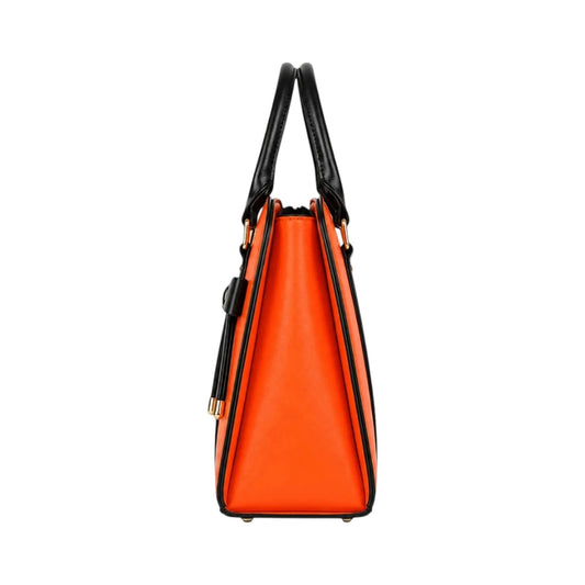 Tottic Orange Top Handle Leather Handbag For Women