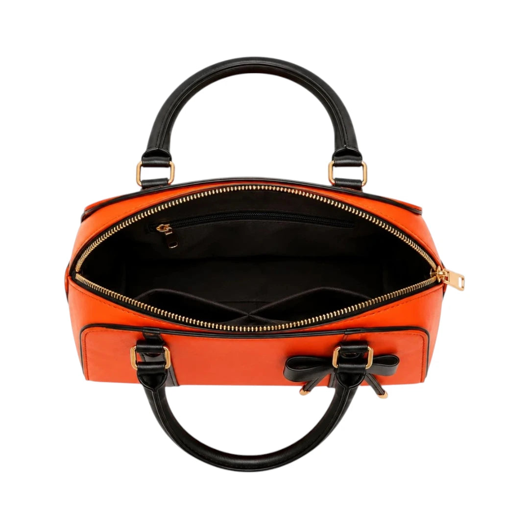 Tottic Orange Top Handle Leather Handbag For Women