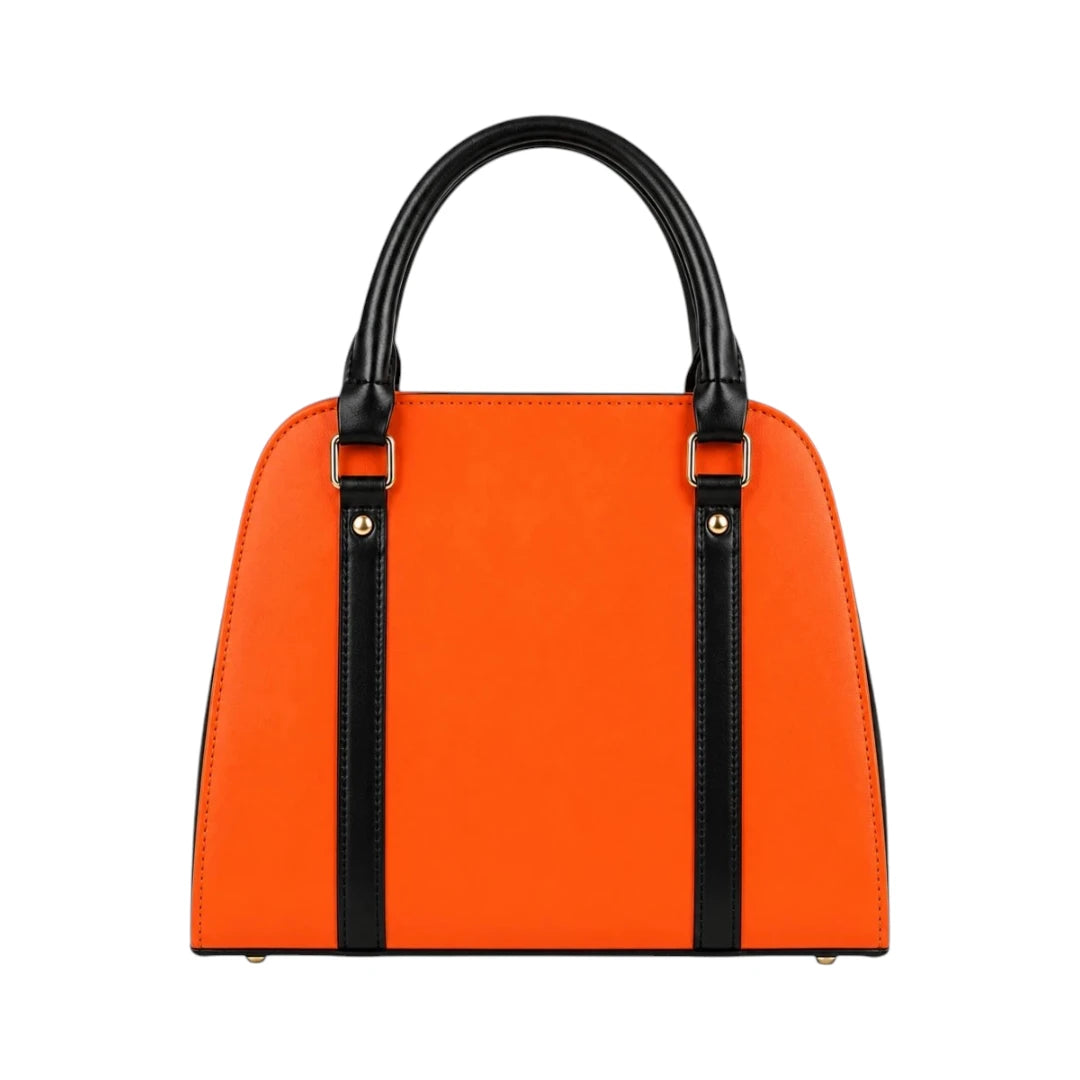 Tottic Orange Top Handle Leather Handbag For Women