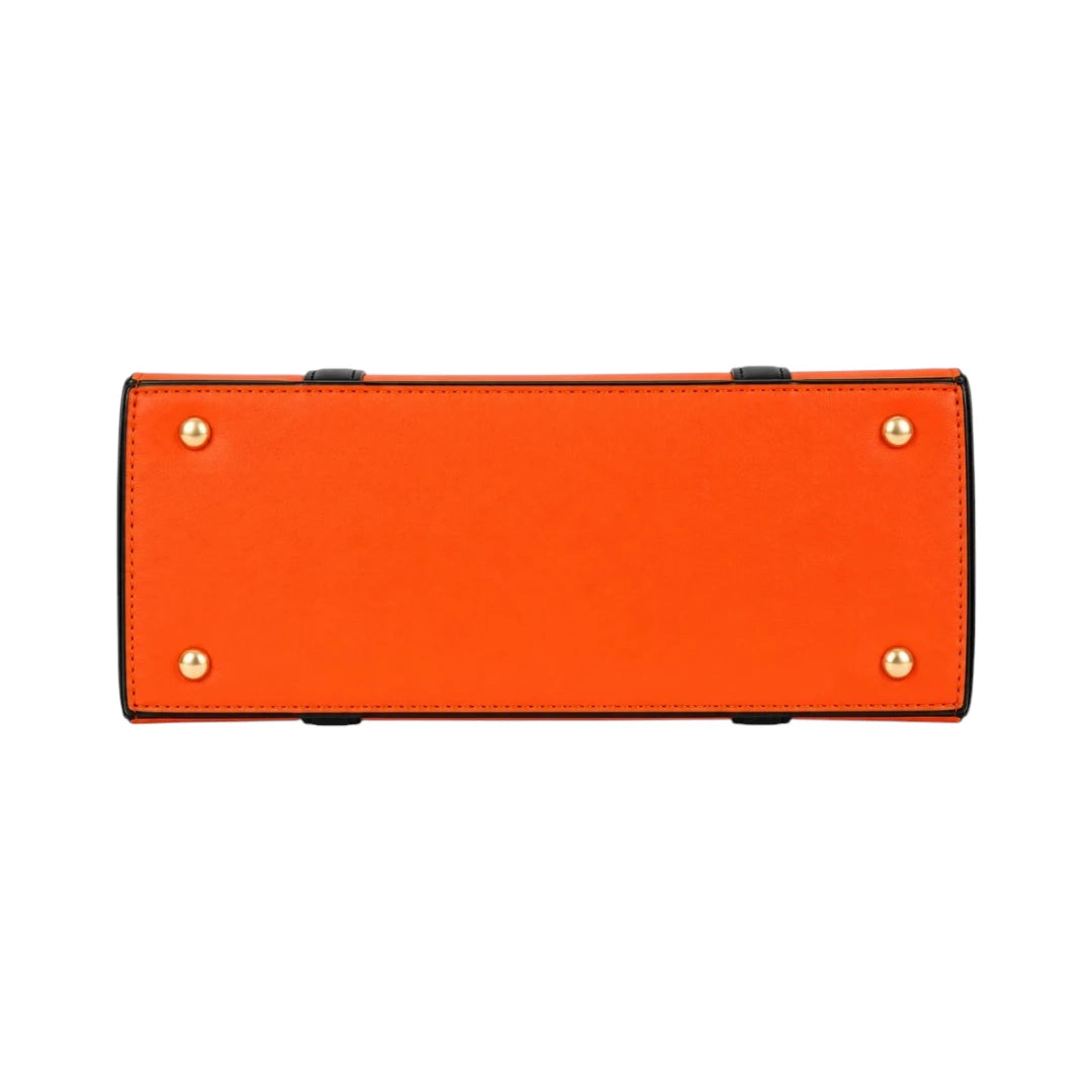 Tottic Orange Top Handle Leather Handbag For Women