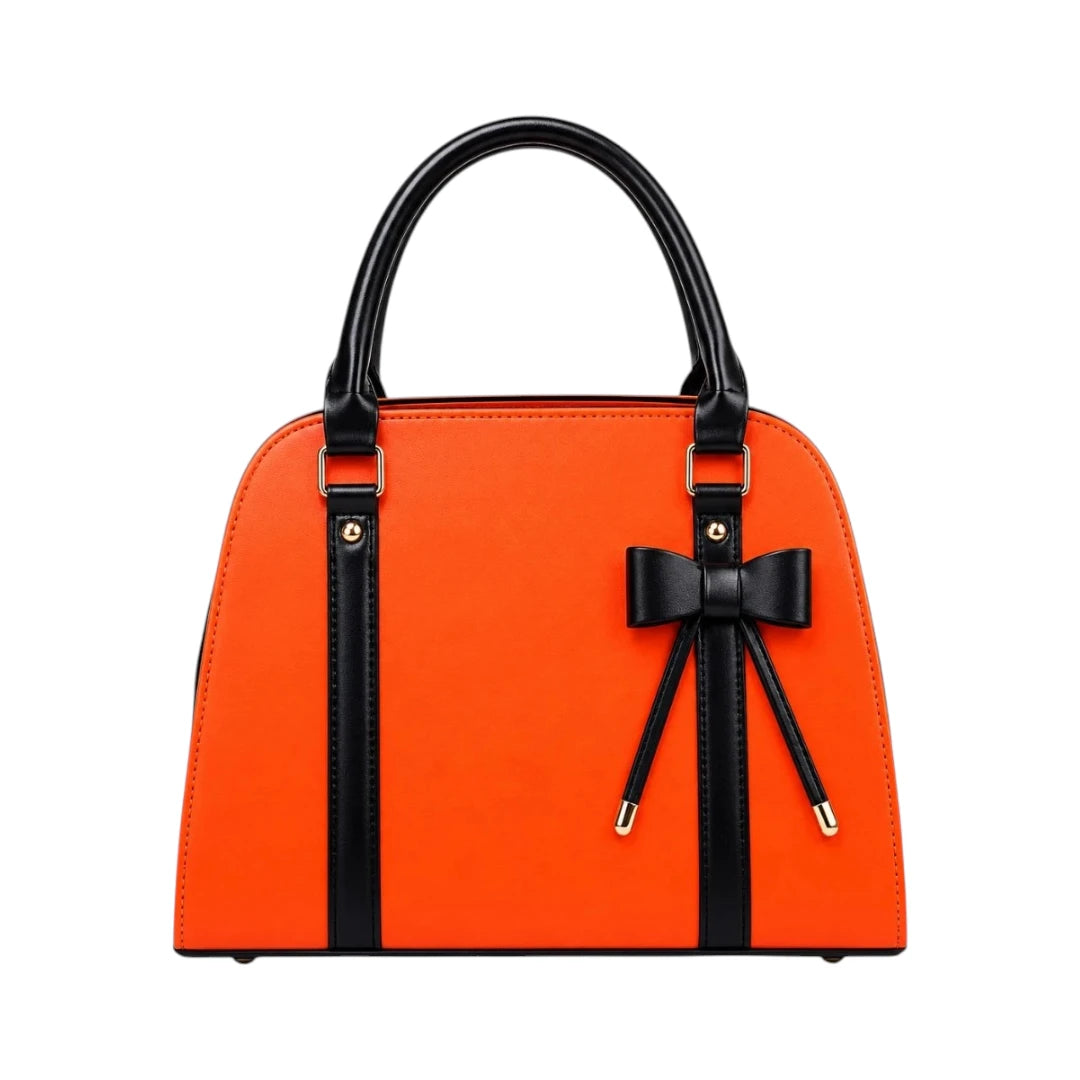 Tottic Orange Top Handle Leather Handbag For Women