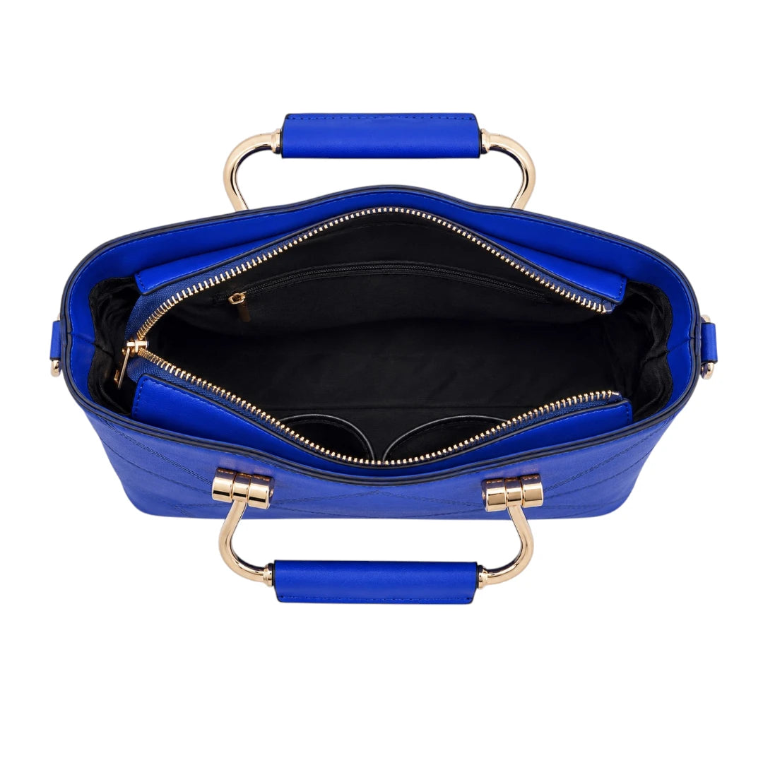 Tottic Blue Leather Organizer Handbag For Women