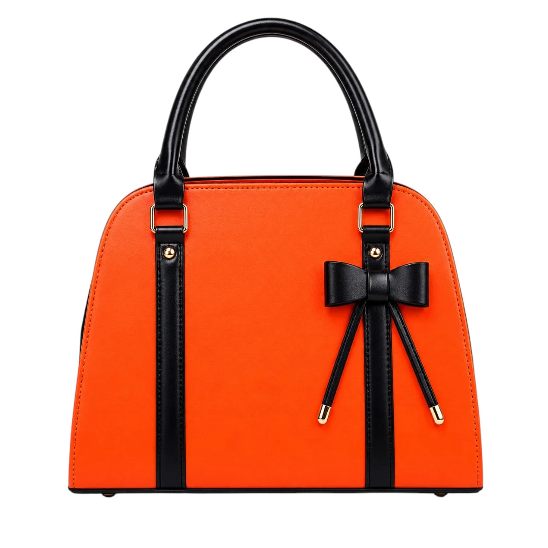 Tottic Orange Top Handle Leather Handbag For Women
