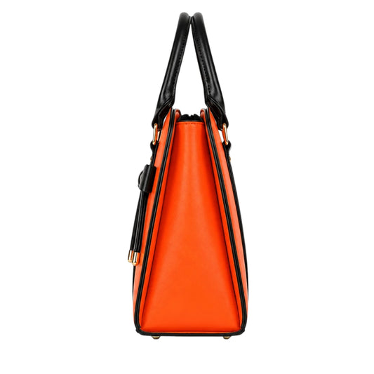Tottic Orange Top Handle Leather Handbag For Women