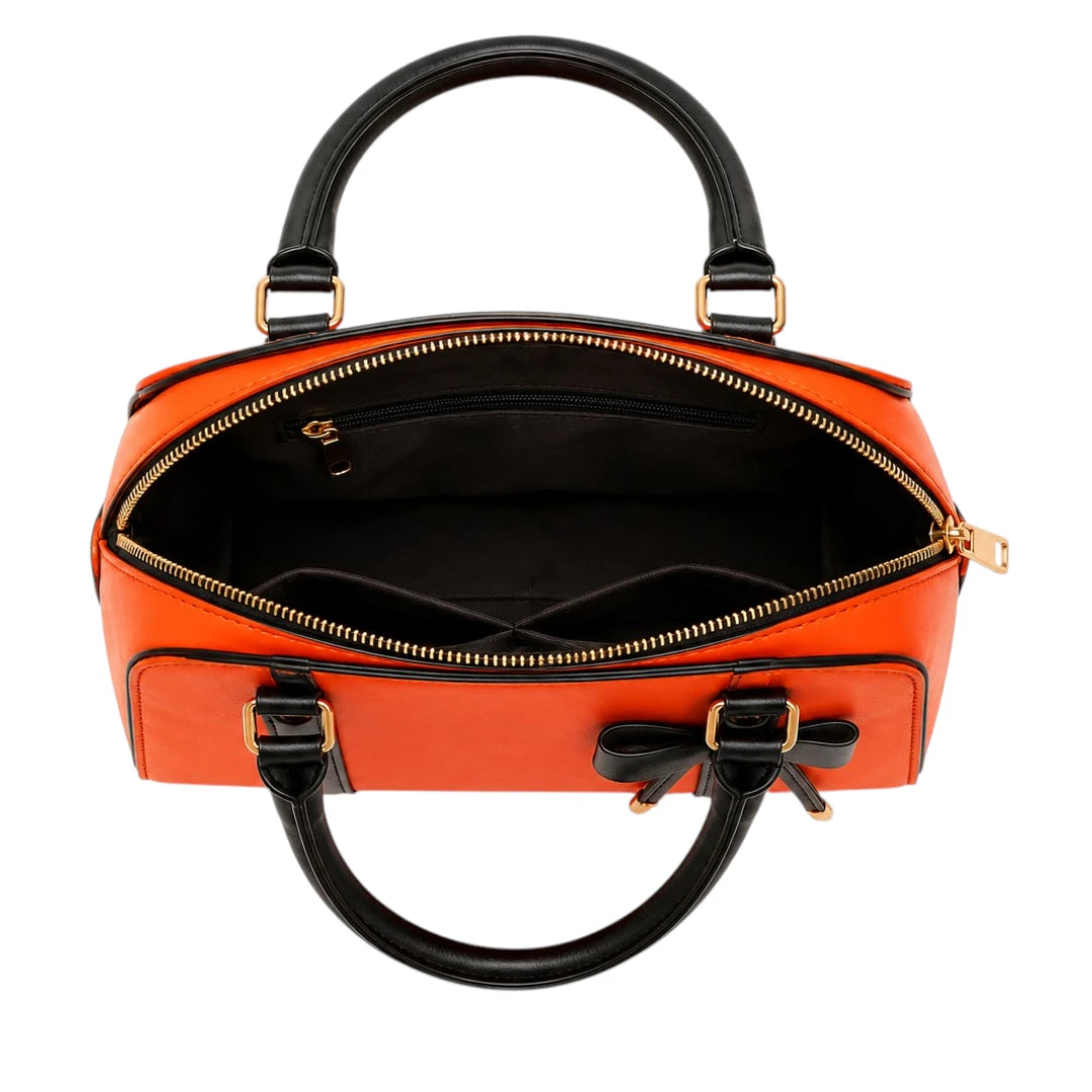 Tottic Orange Top Handle Leather Handbag For Women