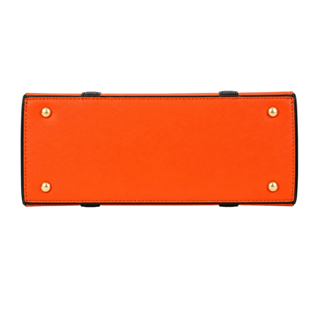 Tottic Orange Top Handle Leather Handbag For Women